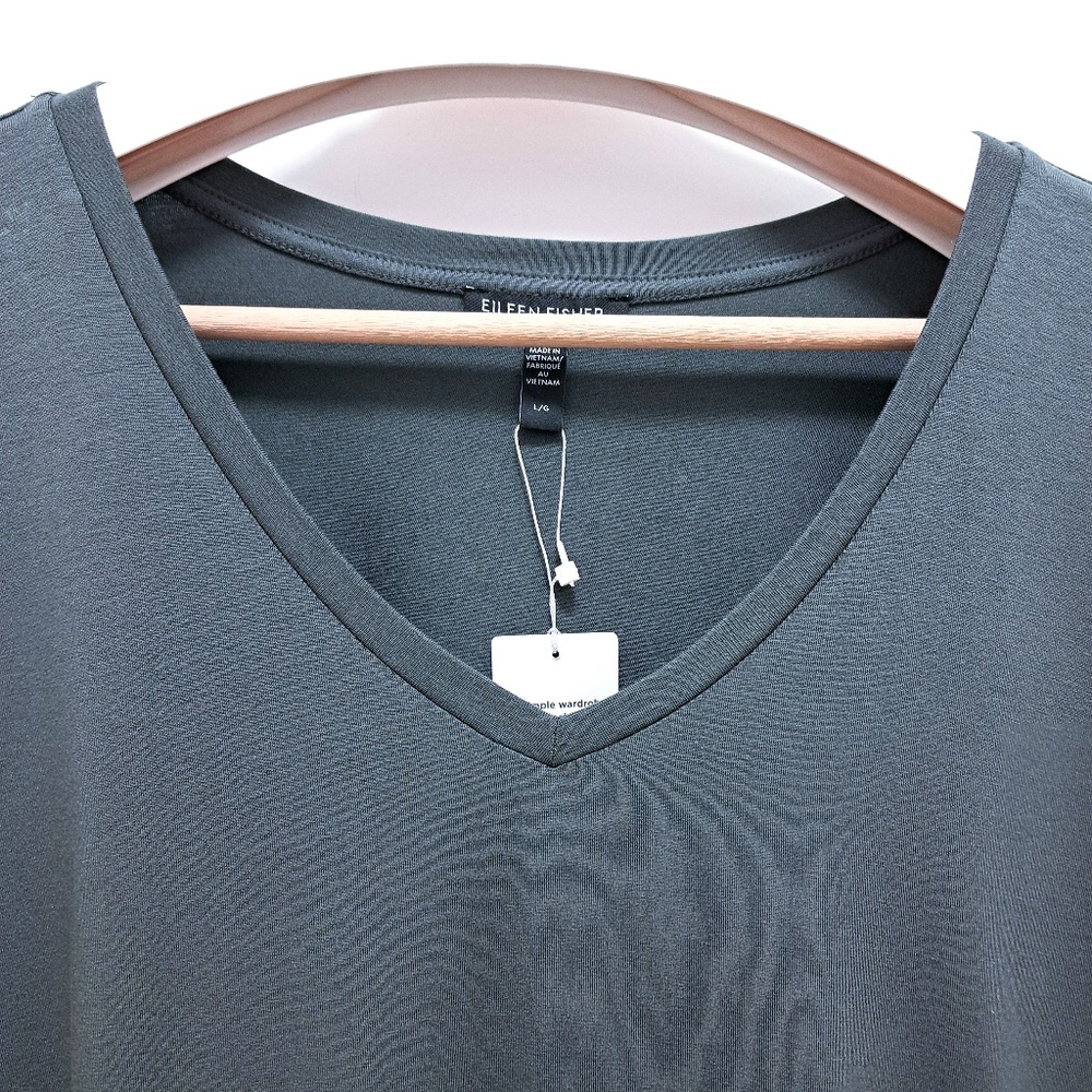 Eileen Fisher V-Neck Fine Jersey Gray Long Tunic Size Large - Picture 3 of 10